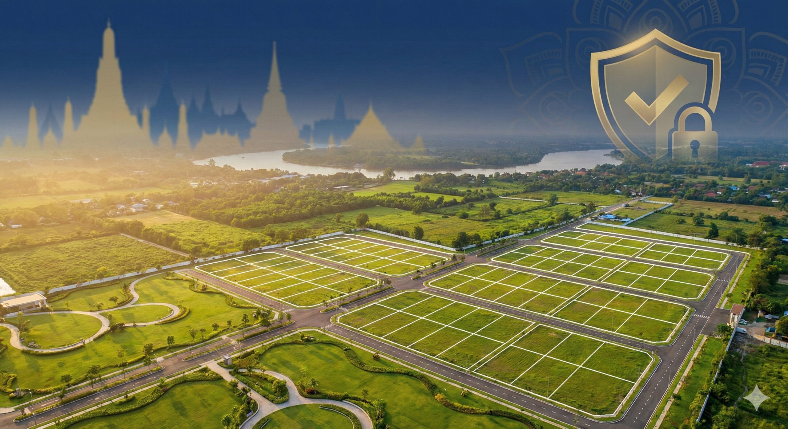 Aerial layout view of Sarayu Plots in Ayodhya showcasing premium and secure plotted development.