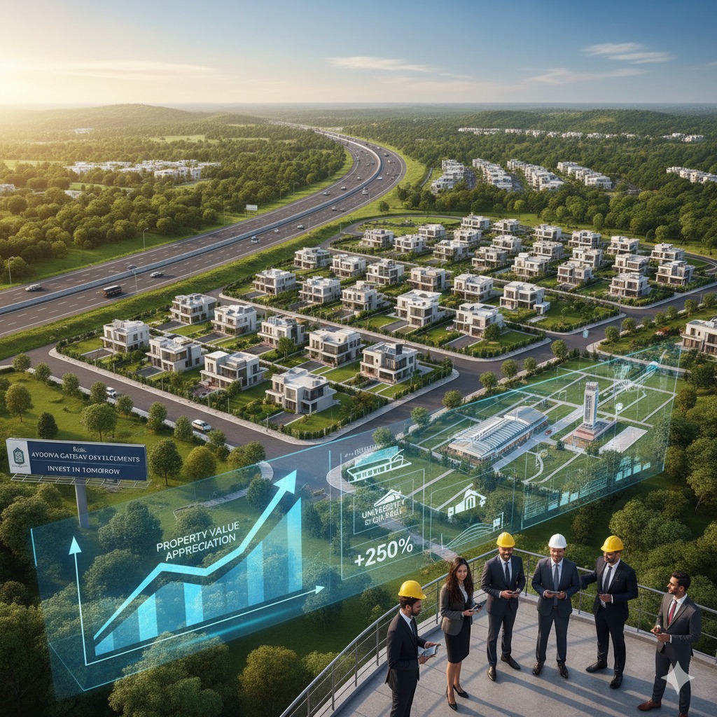 A premium aerial view of The Sarayu Plot Ayodhya